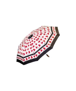 white umbrella with red patterns